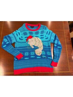 BLIZZARD BAY Sweater Ugly Christmas Holiday Manatee Florida Sea Life Blue large
